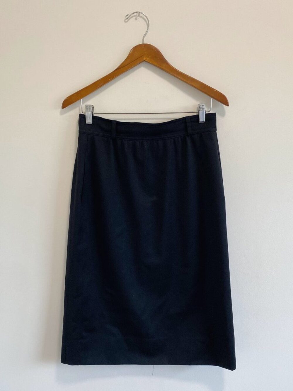 Vintage Black Escada Midi Skirt w/ Back Button Detail / 80s
